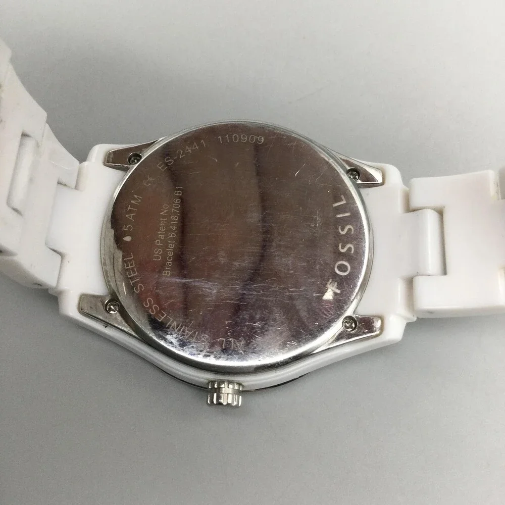 Fossil Stella Glitz ES-2441 Womens Watch 38mm Pink Crystal New Battery 6.5